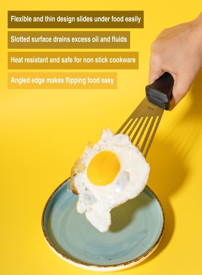 Rena Flexible Slotted Turner for Kitchen Use Nonstick Head for Flipping and Scraping, Thin Flexible Edge with Angled Tip and Long Slots for Oil Drainage Ideal for Daily Cooking - Image 5